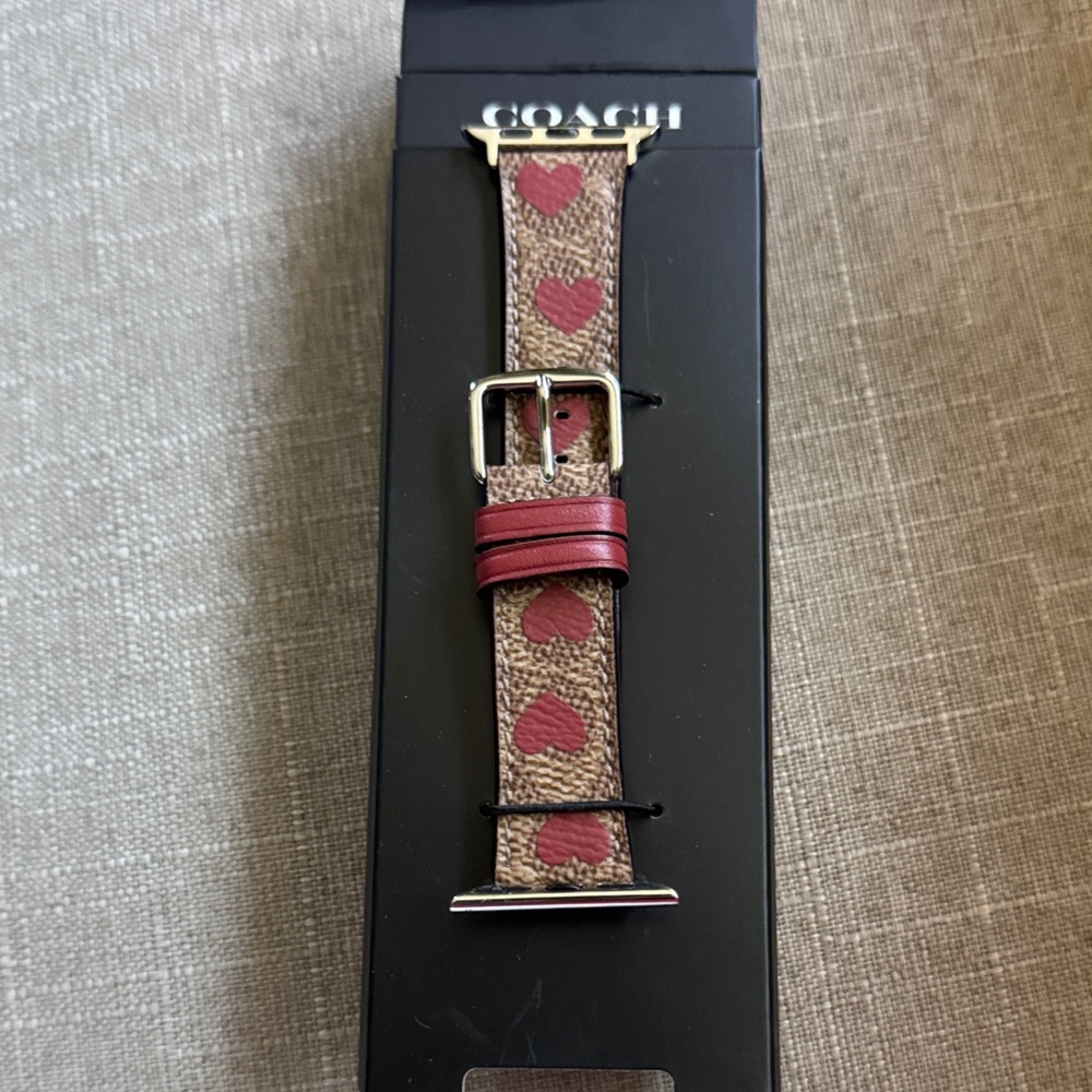 Coach Brown and Red Heart Watch Band